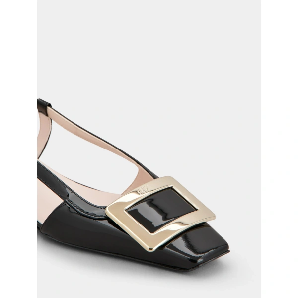 Roger Vivier Belle Vivier Slingback Ballerinas in Black Patent Leather, view 6 | Ballet Flats