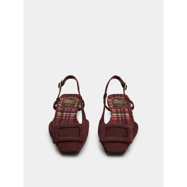Roger Vivier Belle Vivier Slingback Ballerinas in Burgundy Suede, view 2 | Ballet Flats