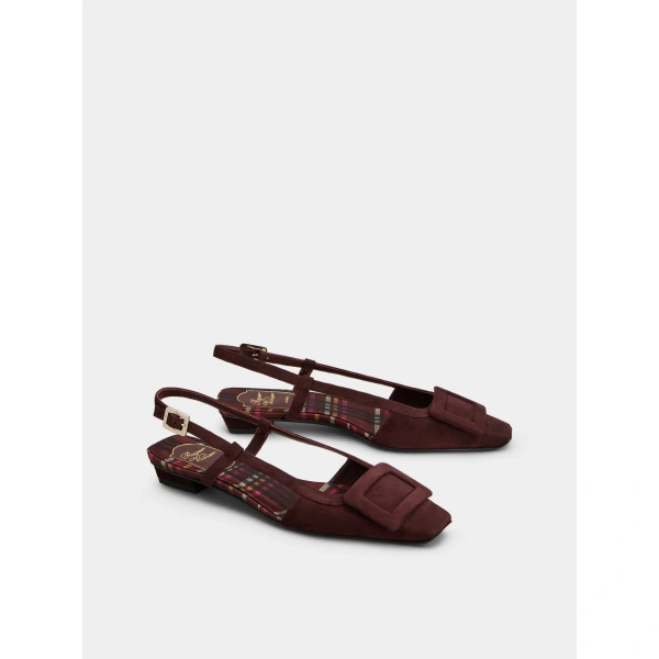 Roger Vivier Belle Vivier Slingback Ballerinas in Burgundy Suede, view 3 | Ballet Flats