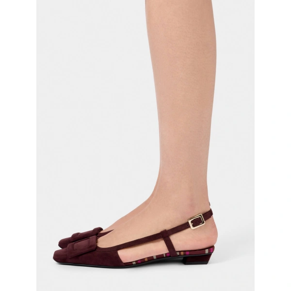 Roger Vivier Belle Vivier Slingback Ballerinas in Burgundy Suede, view 4 | Ballet Flats