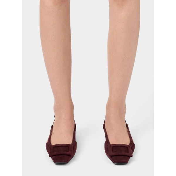 Roger Vivier Belle Vivier Slingback Ballerinas in Burgundy Suede, view 5 | Ballet Flats