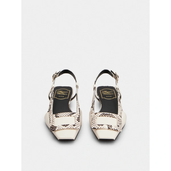 Roger Vivier Belle Vivier Slingback Ballerinas in Off White Leather, view 2 | Ballet Flats