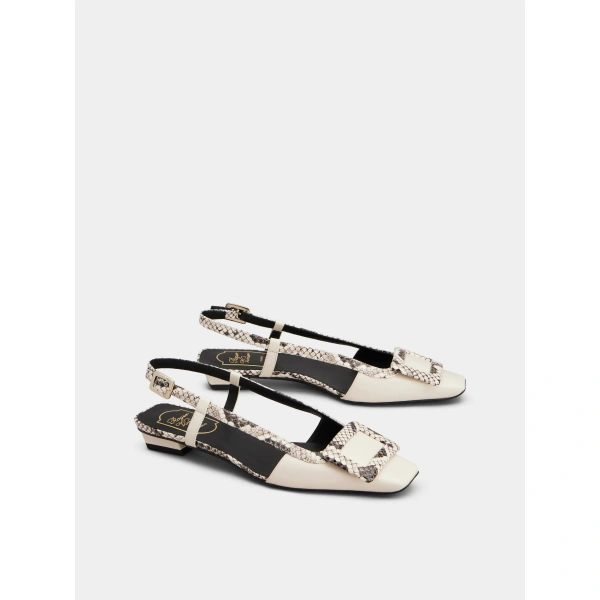 Roger Vivier Belle Vivier Slingback Ballerinas in Off White Leather, view 3 | Ballet Flats
