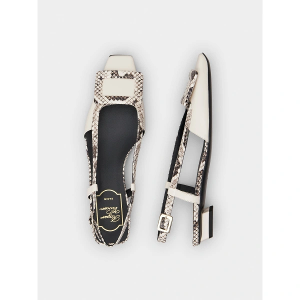 Roger Vivier Belle Vivier Slingback Ballerinas in Off White Leather, view 5 | Ballet Flats