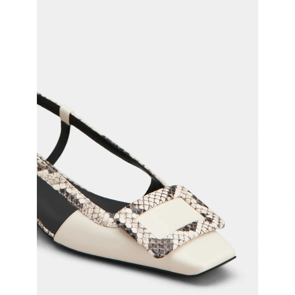 Roger Vivier Belle Vivier Slingback Ballerinas in Off White Leather, view 6 | Ballet Flats