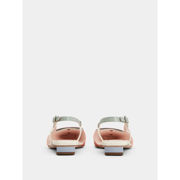 Roger Vivier Belle Vivier Slingback Ballerinas in Orange, Pink and Green Patent Leather, view 4 | Ballet Flats