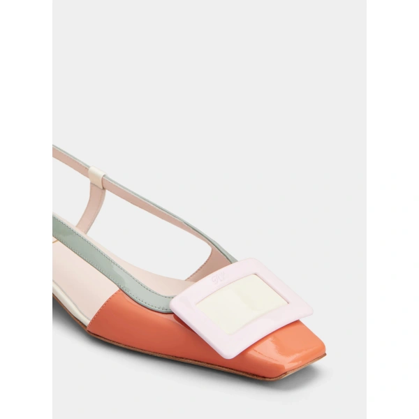 Roger Vivier Belle Vivier Slingback Ballerinas in Orange, Pink and Green Patent Leather, view 6 | Ballet Flats
