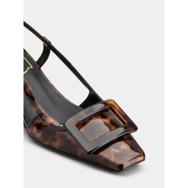 Roger Vivier Belle Vivier Slingback Pumps in Brown Patent Leather, view 6 | Kitten Heels