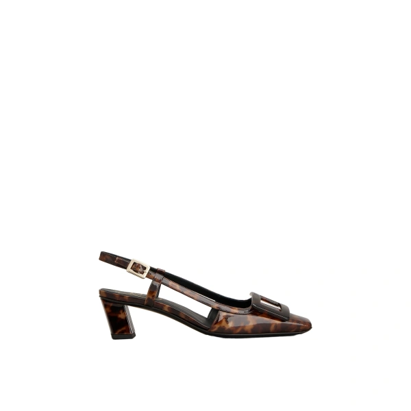 Belle Vivier Slingback Pumps in Brown Patent Leather