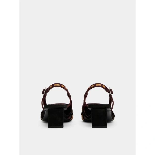 Roger Vivier Belle Vivier Slingback Pumps in Burgundy, Beige and Black Suede, view 6 | Kitten Heels
