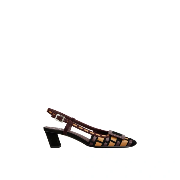 Roger Vivier Belle Vivier Slingback Pumps in Burgundy, Beige and Black Suede | Kitten Heels