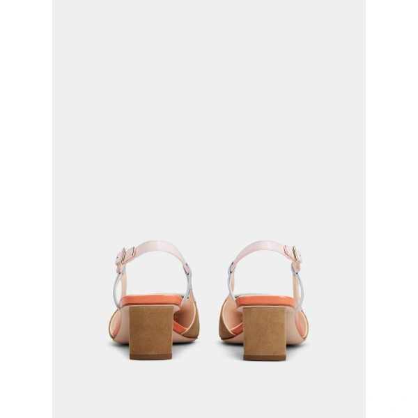 Roger Vivier Belle Vivier Slingback Pumps in Camel, Green and Pink Suede, view 6 | Kitten Heels