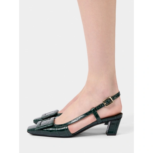 Roger Vivier Belle Vivier Slingback Pumps in Green Suede, view 4 | Kitten Heels