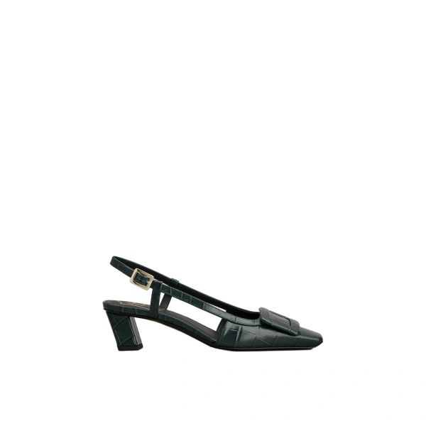 Roger Vivier Belle Vivier Slingback Pumps in Green Suede | Kitten Heels