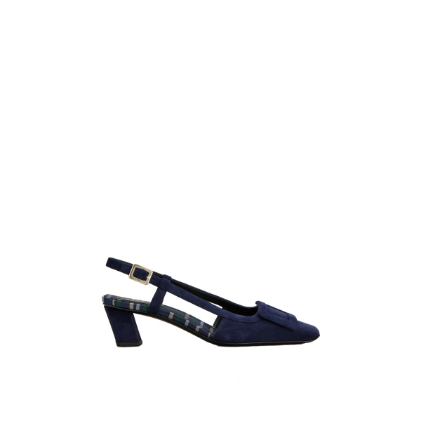 Belle Vivier Slingback Pumps in Navy Blue Suede