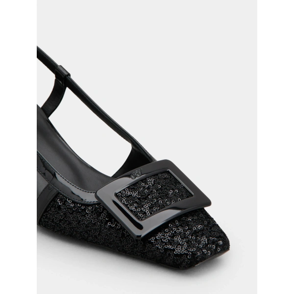 Roger Vivier Belle Vivier Slingback Pumps with Sequins in Black, view 6 | Kitten Heels