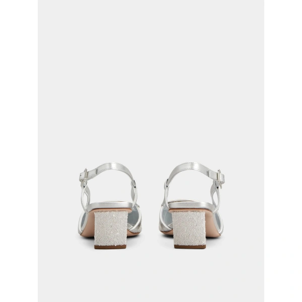 Roger Vivier Belle Vivier Slingback Pumps with Sequins in Silver, view 4 | Kitten Heels