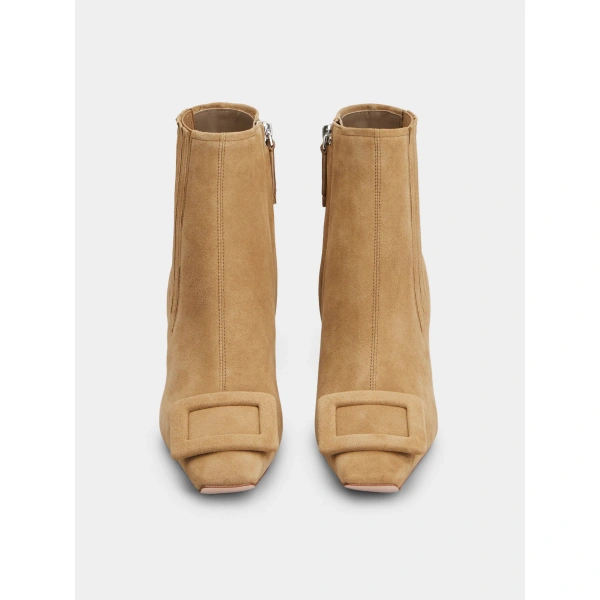 Roger Vivier Belle Vivier Wedge Booties in Beige Suede, view 2 | Ankle Boots
