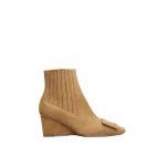 Roger Vivier Belle Vivier Wedge Booties in Beige Suede | Ankle Boots