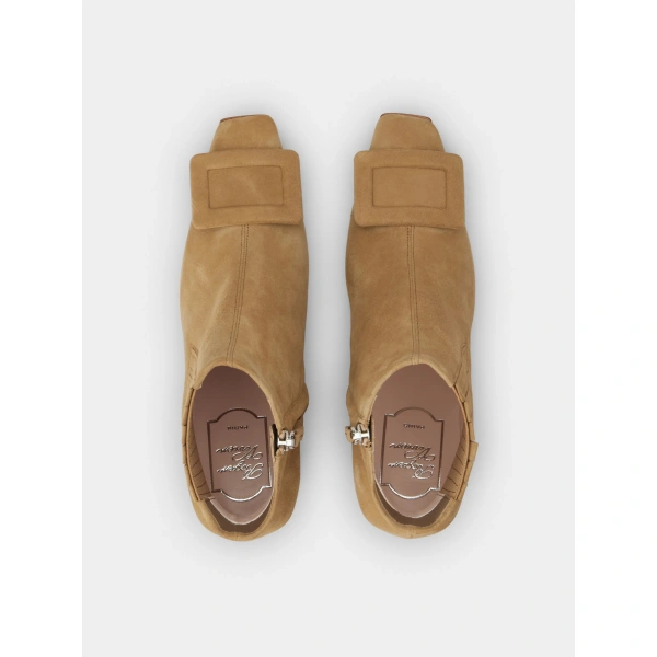 Roger Vivier Belle Vivier Wedge Booties in Beige Suede, view 5 | Ankle Boots