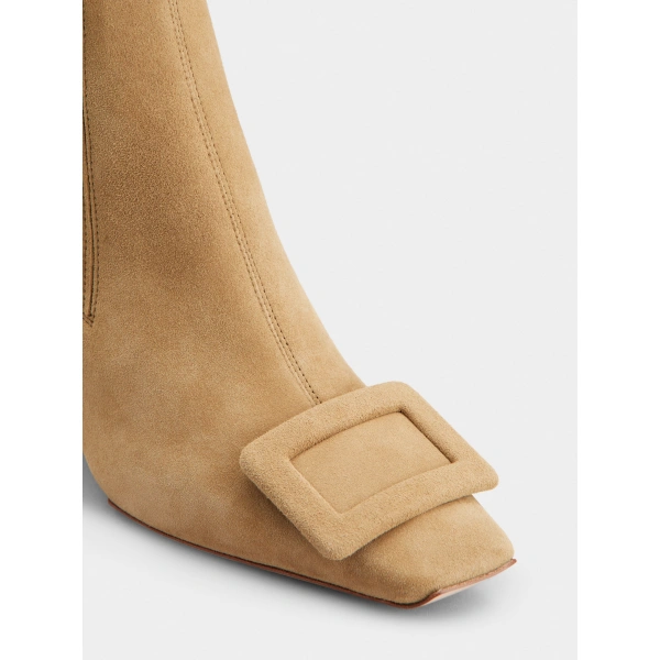 Roger Vivier Belle Vivier Wedge Booties in Beige Suede, view 6 | Ankle Boots