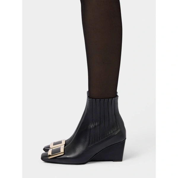 Roger Vivier Belle Vivier Wedge Booties in Black Leather, view 4 | Ankle Boots