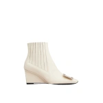 Roger Vivier Belle Vivier Wedge Booties in Off White Leather | Ankle Boots