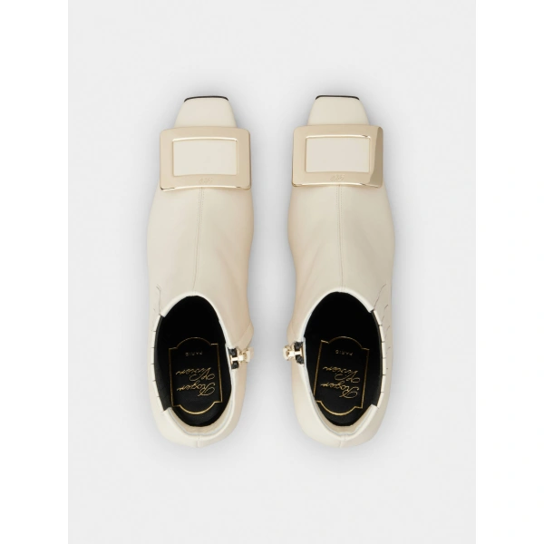 Roger Vivier Belle Vivier Wedge Booties in Off White Leather, view 5 | Ankle Boots