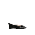 Roger Vivier Belle Vivier Wedge Mules in Black Leather | Wedges