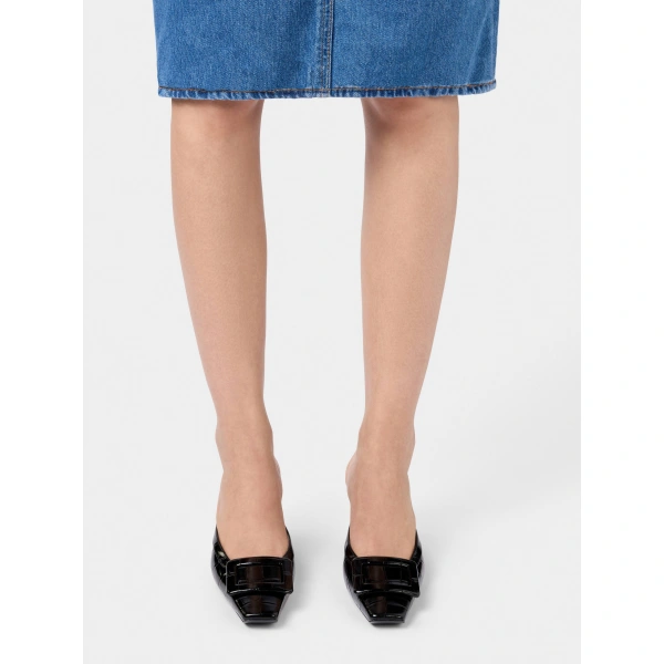 Roger Vivier Belle Vivier Wedge Mules in Black Leather, view 5 | Wedges