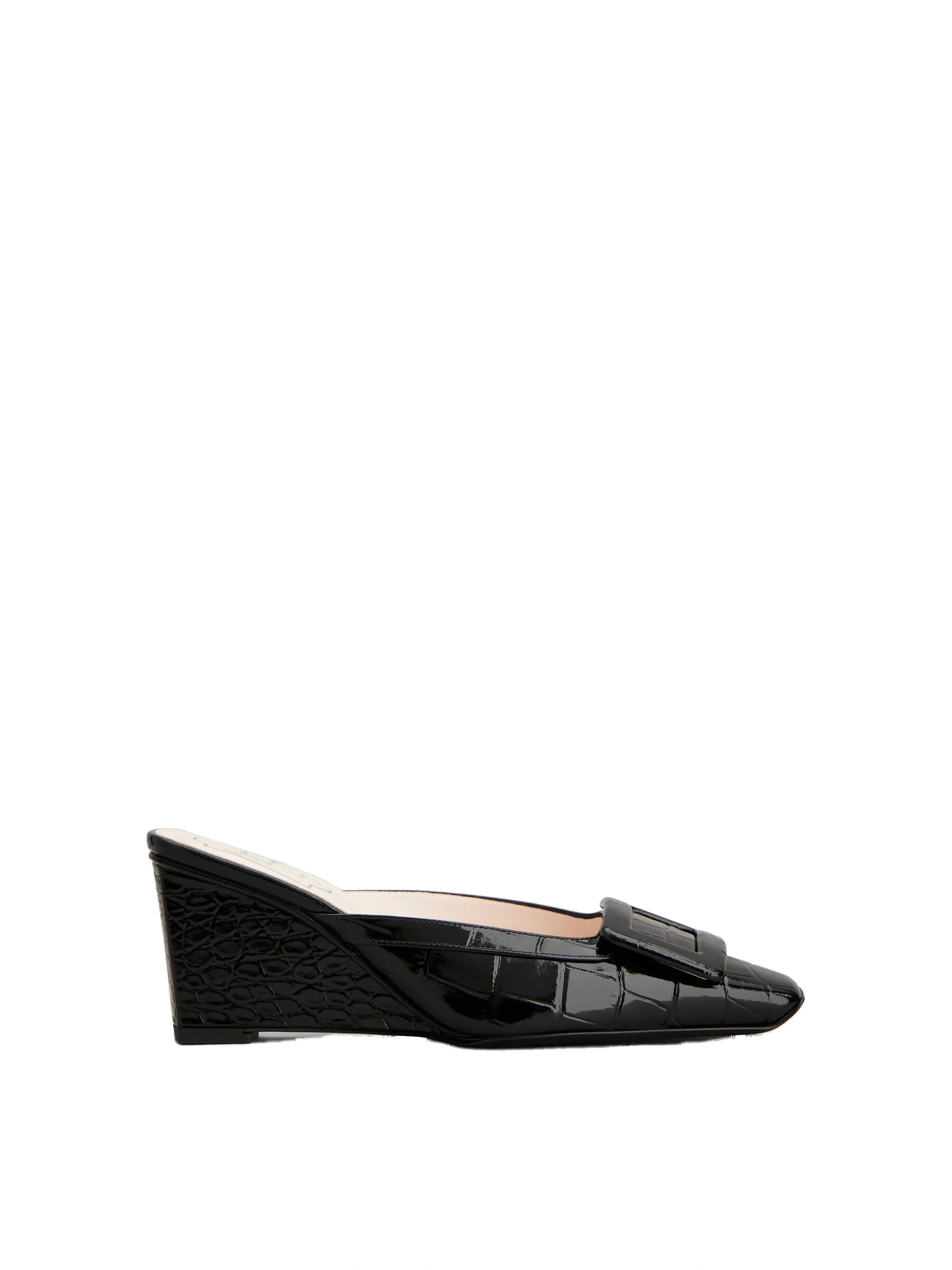 Roger Vivier Belle Vivier Wedge Mules in Black Leather Roger Vivier Belle Vivier Wedge Mules in Black Leather | Wedges