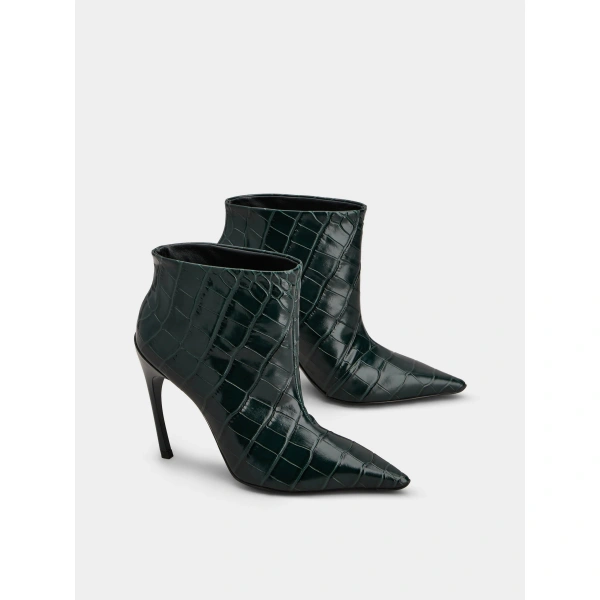 Roger Vivier Choc Booties in Green Leather, view 3 | Ankle Boots