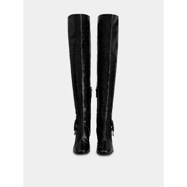 Roger Vivier Choc Cuissard Boots in Black Leather, view 2 | Knee-High Boots