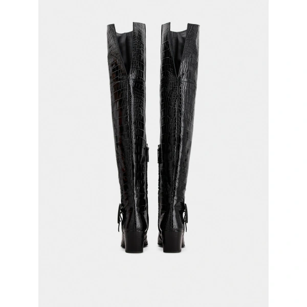 Roger Vivier Choc Cuissard Boots in Black Leather, view 4 | Knee-High Boots
