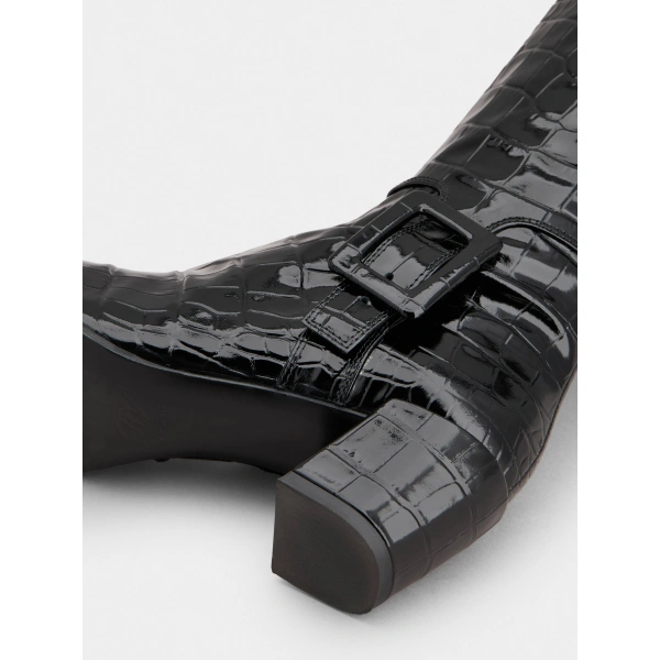 Roger Vivier Choc Cuissard Boots in Black Leather, view 6 | Knee-High Boots