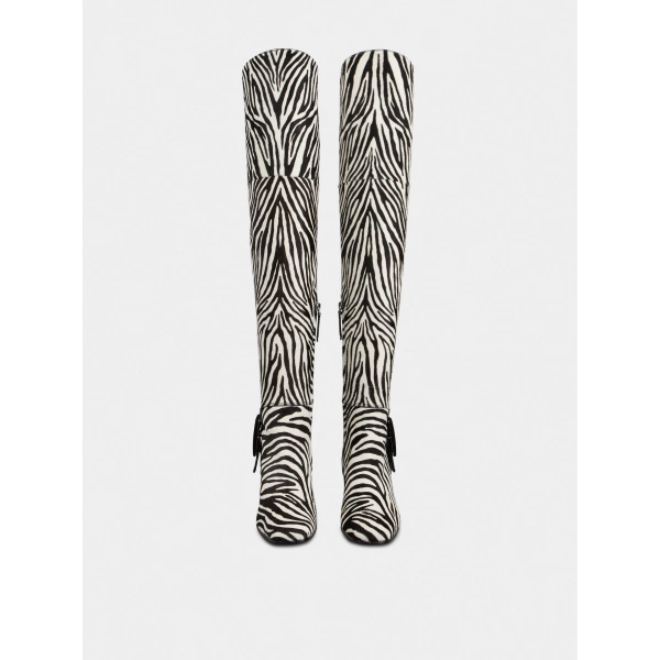Roger Vivier Choc Cuissard Boots in Black and White Leather, view 2 | Knee-High Boots