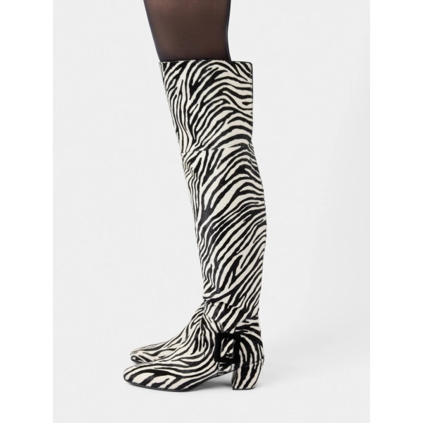Roger Vivier Choc Cuissard Boots in Black and White Leather, view 4 | Knee-High Boots