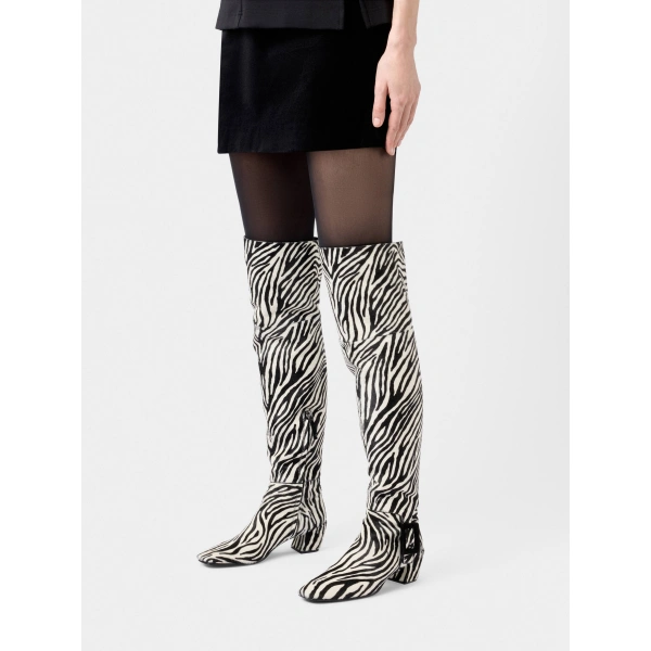 Roger Vivier Choc Cuissard Boots in Black and White Leather, view 5 | Knee-High Boots