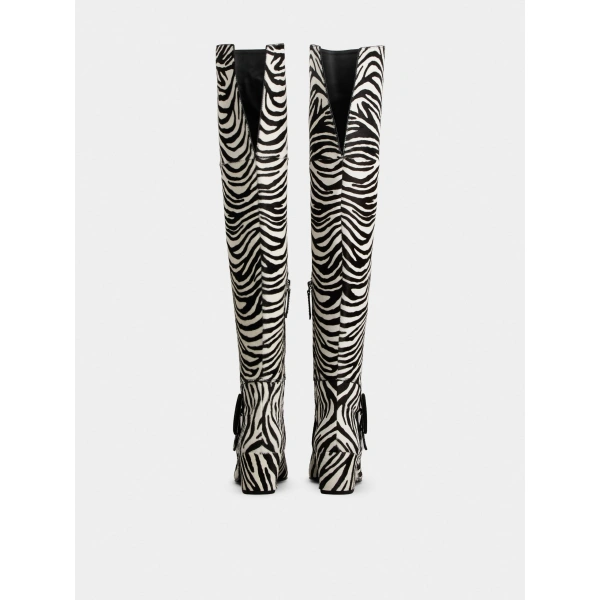 Roger Vivier Choc Cuissard Boots in Black and White Leather, view 6 | Knee-High Boots