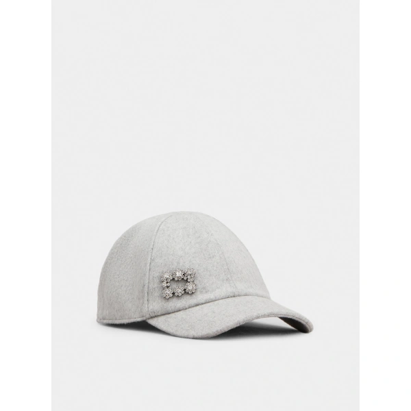 Roger Vivier Efflorescence Baseball Cap in Grey Wool, view 2 | Baseball Caps