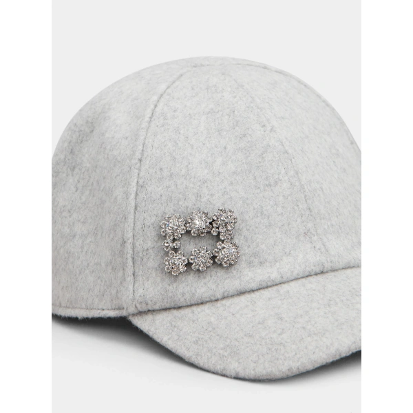 Roger Vivier Efflorescence Baseball Cap in Grey Wool, view 4 | Baseball Caps