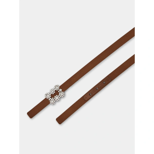 Roger Vivier Efflorescence Belt in Brown Satin, view 2 | Belts