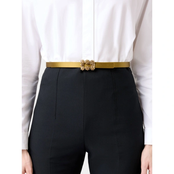 Roger Vivier Efflorescence Belt in Olive Green Satin, view 2 | Belts