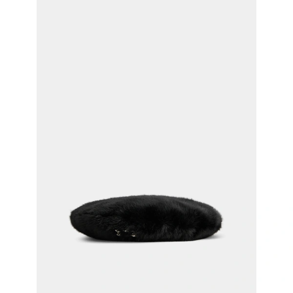 Roger Vivier Efflorescence Beret in Black Faux Fur, view 2 | Hats