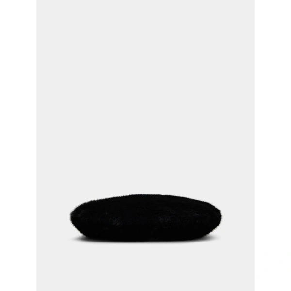 Roger Vivier Efflorescence Beret in Black Faux Fur, view 5 | Hats