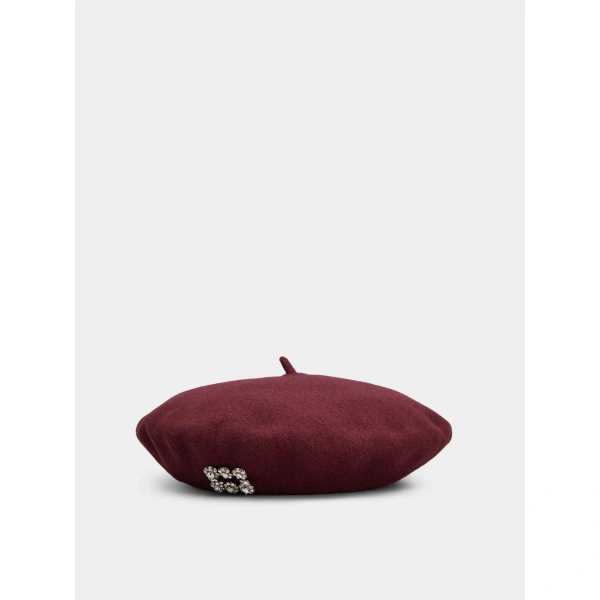 Roger Vivier Efflorescence Beret in Burgundy Wool, view 2 | Hats