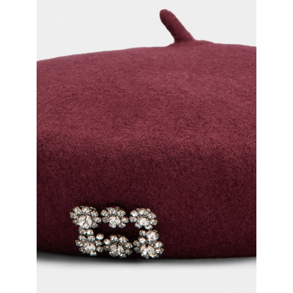 Roger Vivier Efflorescence Beret in Burgundy Wool, view 6 | Hats