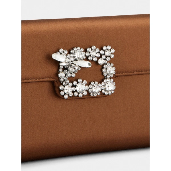 Roger Vivier Efflorescence Clutch in Brown Satin, view 6 | Clutch Bags