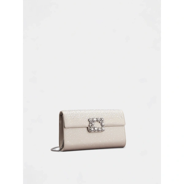 Roger Vivier Efflorescence Clutch in Grey Satin, view 2 | Clutch Bags
