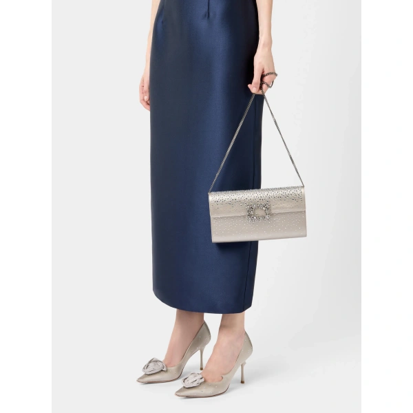 Roger Vivier Efflorescence Clutch in Grey Satin, view 4 | Clutch Bags